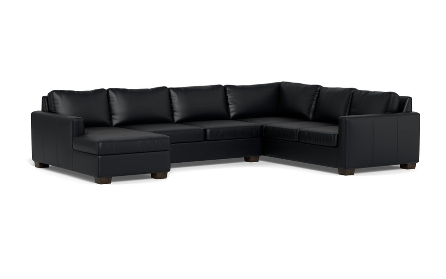Abel Leather Corner Sectionals w. Left Chaise-Fabric Sofa-Tribeca Black Leather-MAK Modern
