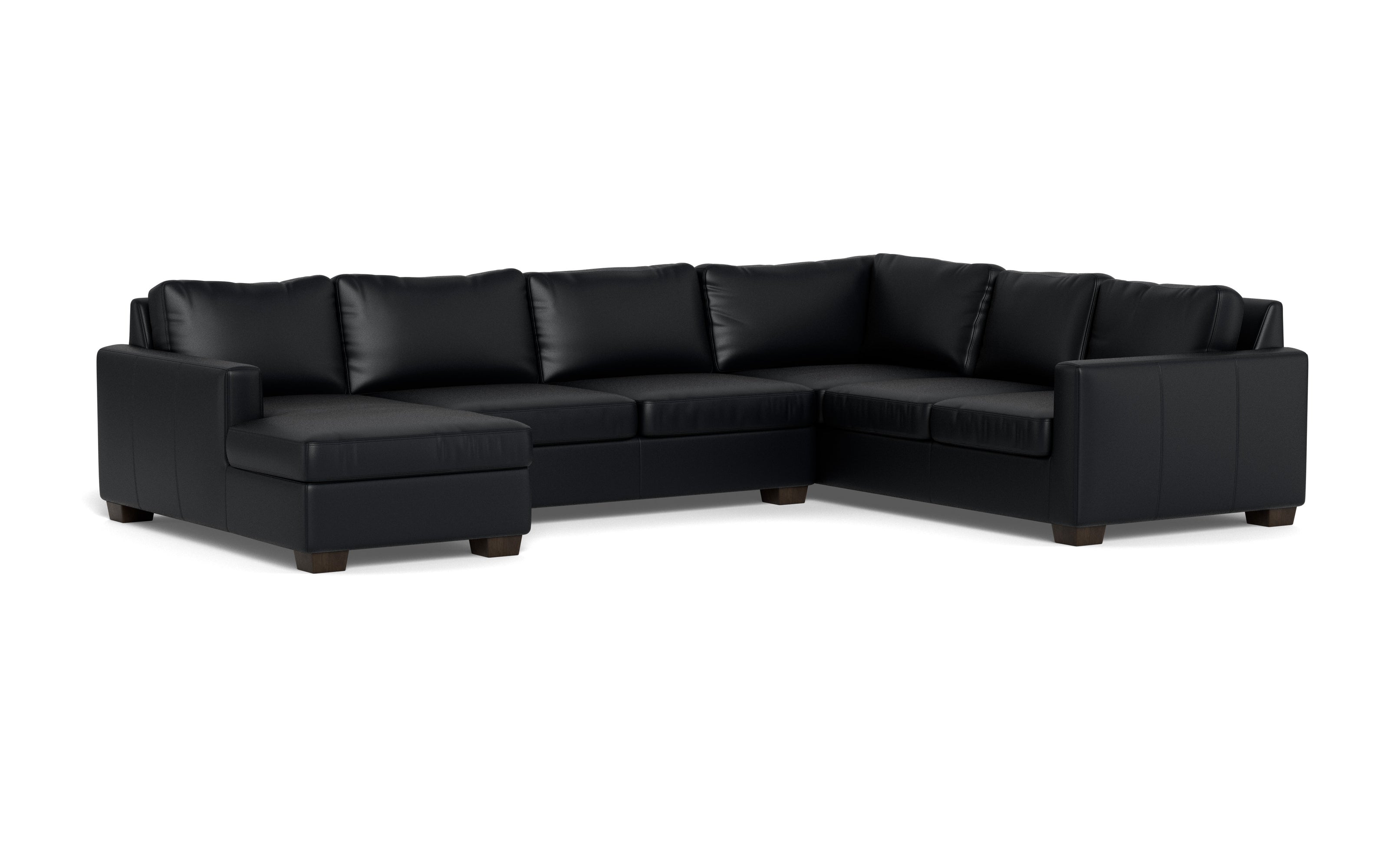 Abel Leather Corner Sectionals w. Left Chaise-Fabric Sofa-Tribeca Black Leather-MAK Modern
