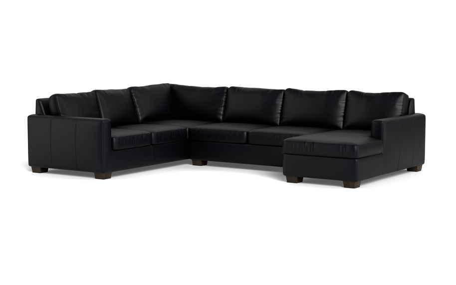 Abel Leather Corner Sectionals w. Right Chaise-Fabric Sofa-Tribeca Black Leather-MAK Modern