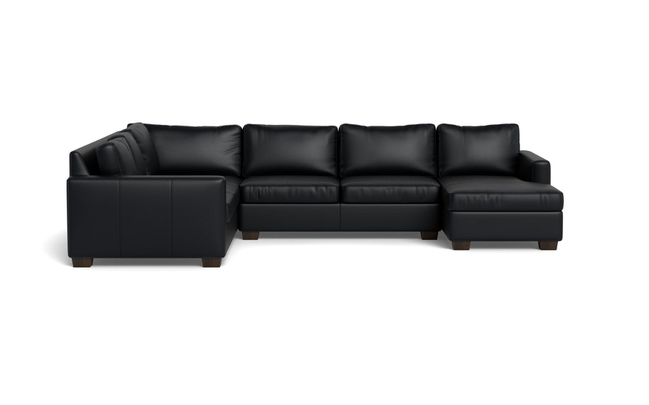 Abel Leather Corner Sectionals w. Right Chaise-Fabric Sofa-Tribeca Black Leather-MAK Modern