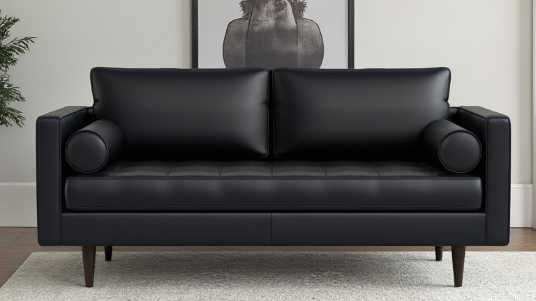 Ayden Leather Loveseat-Leather Sofa-Tribeca Black Leather-MAK Modern