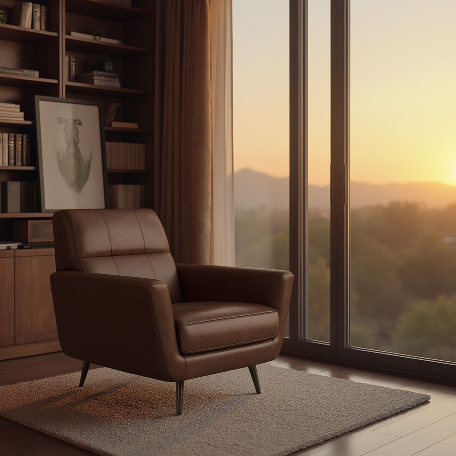 High Level Leather Arm Chair-Leather-Tribeca Black Leather