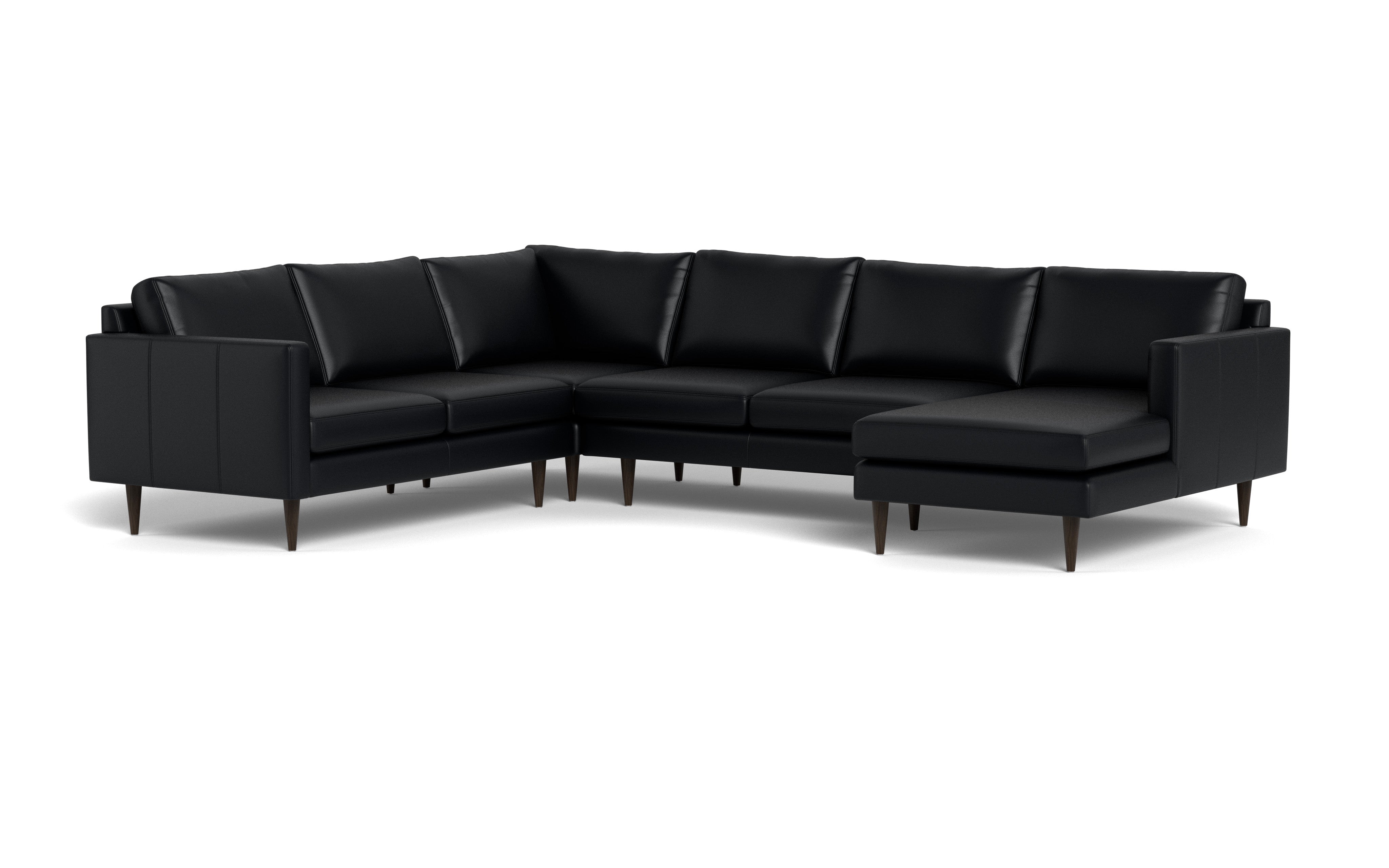 Maverick Leather Corner Sectionals With Right Chaise-Leather Sofa-Tribeca Black Leather-MAK Modern