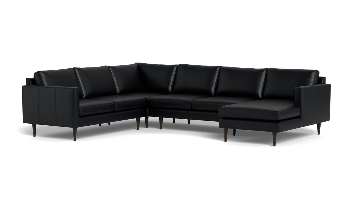 Maverick Leather Corner Sectionals With Right Chaise-Leather Sofa-Tribeca Black Leather-MAK Modern