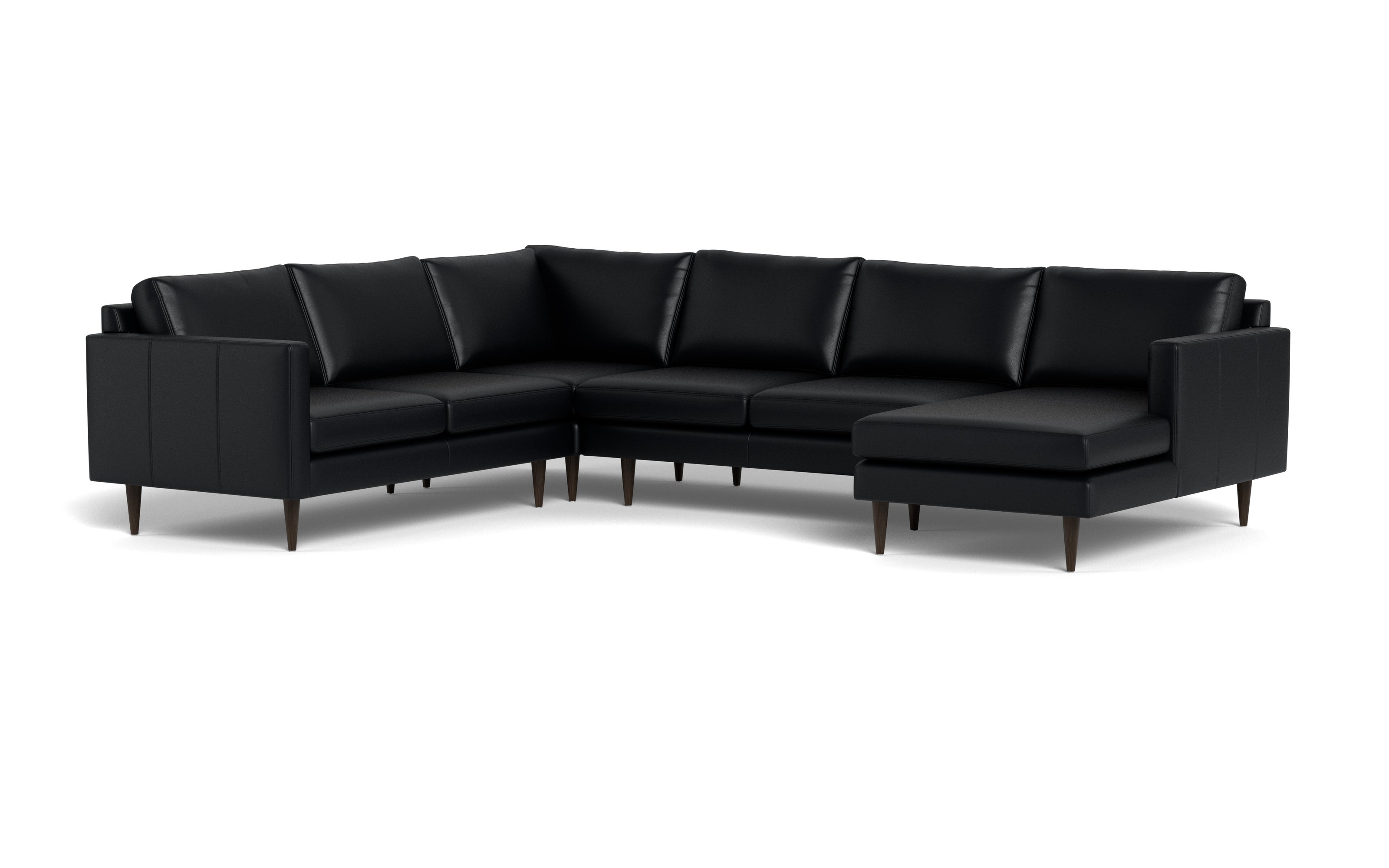 Maverick Leather Corner Sectionals With Right Chaise-Leather Sofa-Tribeca Black Leather-MAK Modern