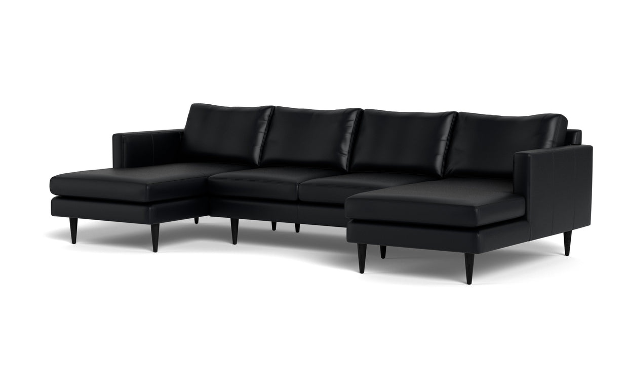 Maverick Leather U Sectional-Fabric Sectional-Tribeca Black Leather-MAK Modern