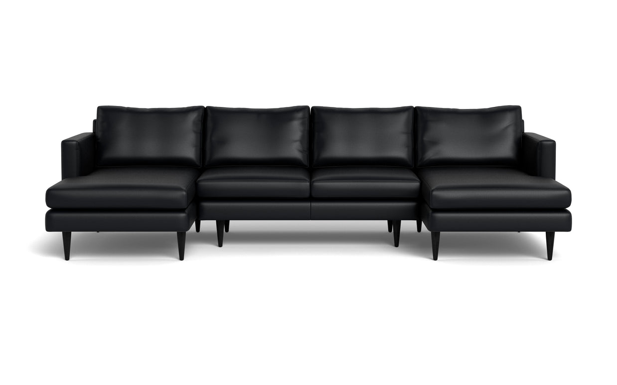 Maverick Leather U Sectional-Fabric Sectional-Tribeca Black Leather-MAK Modern
