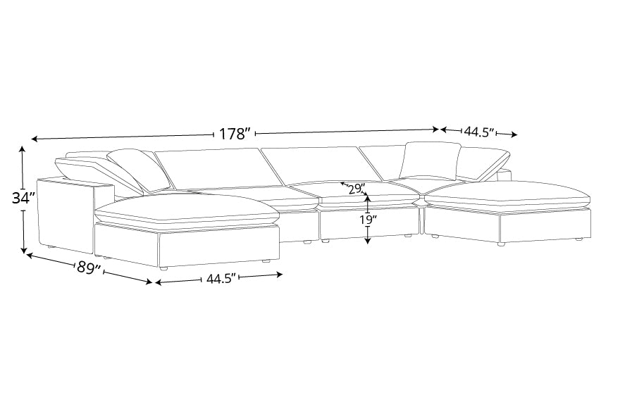 Kooper 4pc Sectional With Double Ottoman