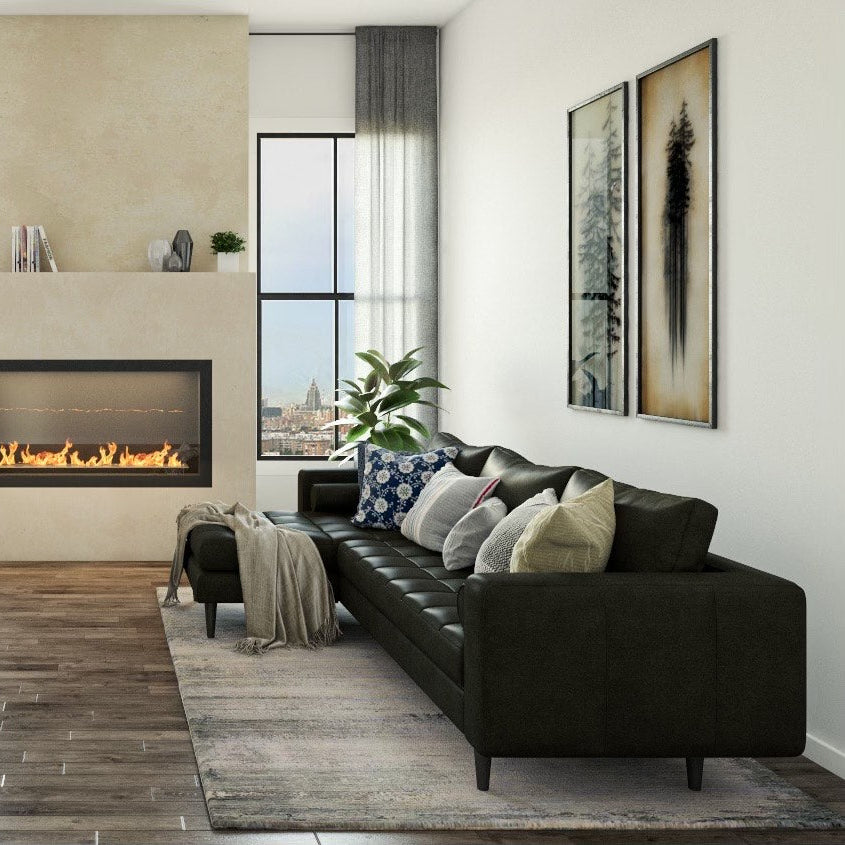 Ayden Leather Reversible Sofa Chaise-Leather Sectional-Tribeca Black Leather-MAK Modern