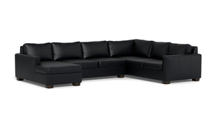 Abel Leather Corner Sectionals w. Left Chaise-Fabric Sofa-Tribeca Black Leather-MAK Modern
