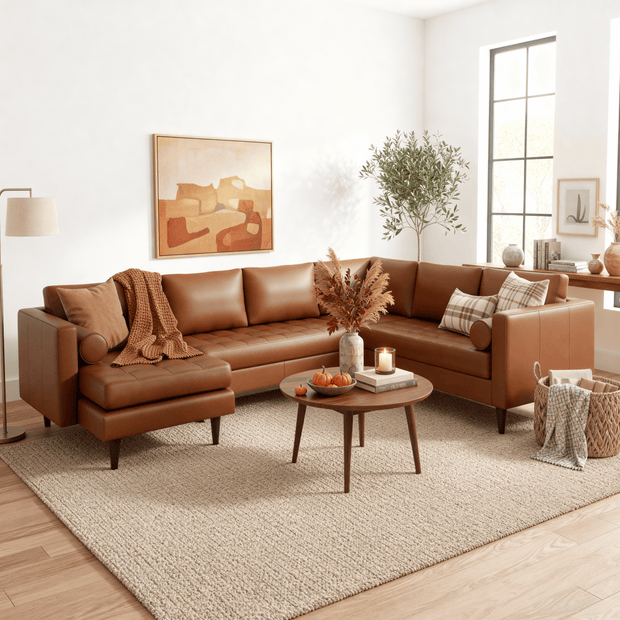 Ayden Leather Corner Sectional With Left Chaise