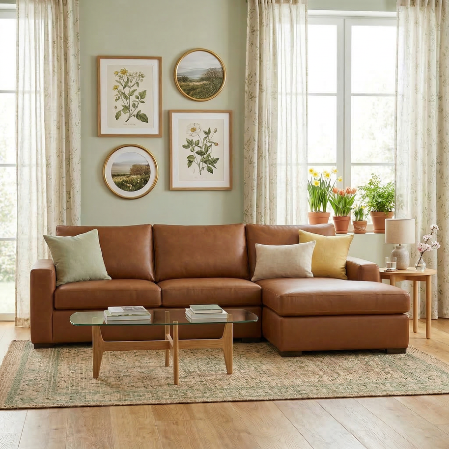 Bentley Leather Right Chaise Sectional