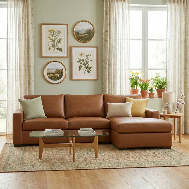 Bentley Leather Right Chaise Sectional