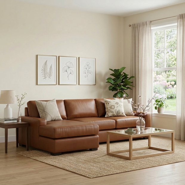 Kai Leather Left Chaise Sectional