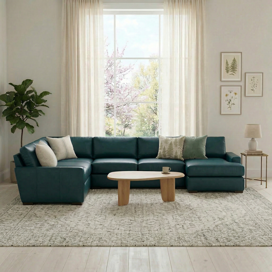 King Kai Leather Corner Sectional With Right Chaise