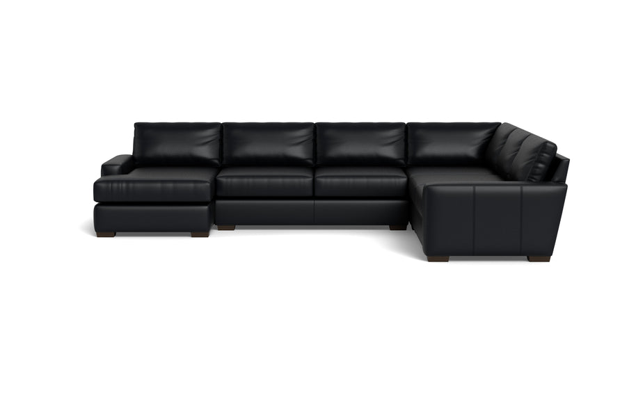 King Kai L Sectional w Left Chaise-Leather Sectional-Tribeca Black Leather-MAK Modern