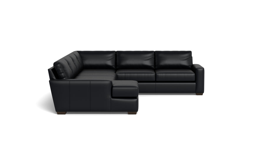 King Kai L Sectional w Left Chaise-Leather Sectional-Tribeca Black Leather-MAK Modern