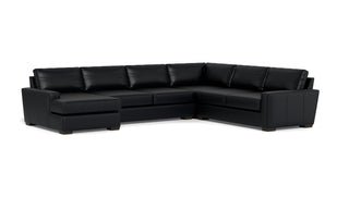 King Kai L Sectional w Left Chaise-Leather Sectional-Tribeca Black Leather-MAK Modern