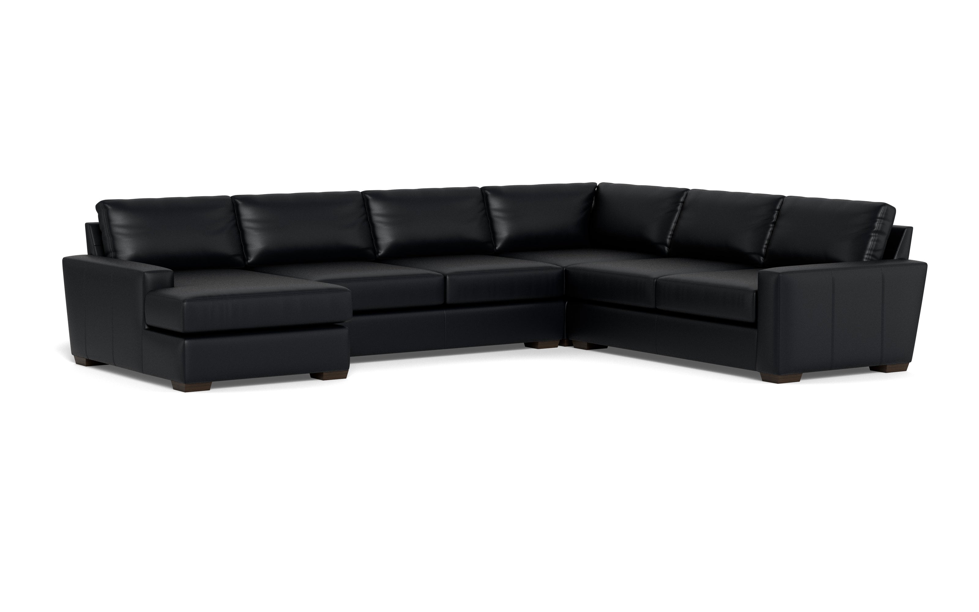 King Kai L Sectional w Left Chaise-Leather Sectional-Tribeca Black Leather-MAK Modern
