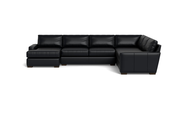 King Kai L Sectional w Left Chaise-Leather Sectional-Tribeca Black Leather-MAK Modern