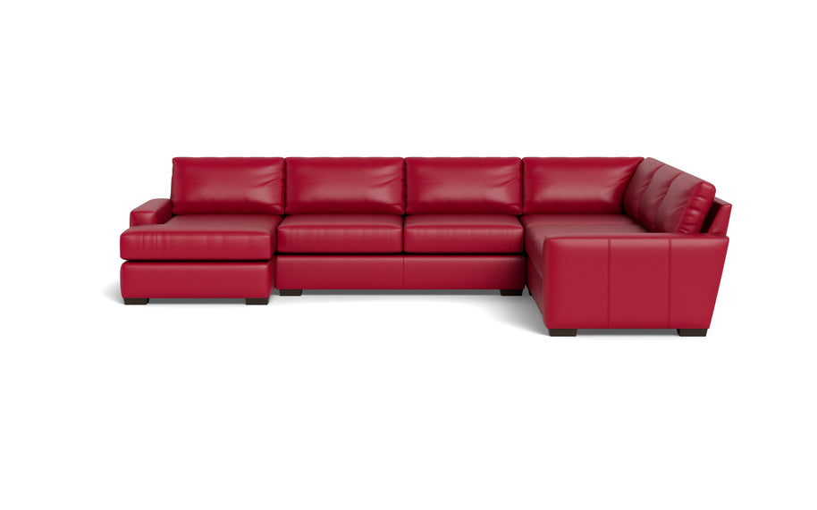 King Kai Leather Corner Sectionals With Left Chaise-Leather Sofa-Tribeca Scarlet-MAK Modern