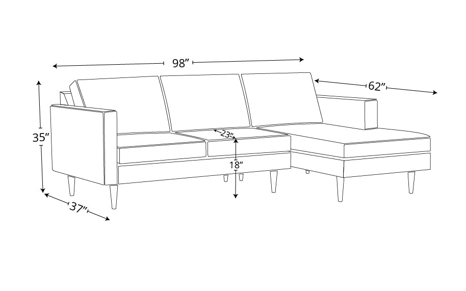 Maverick Leather Right Chaise Sectional