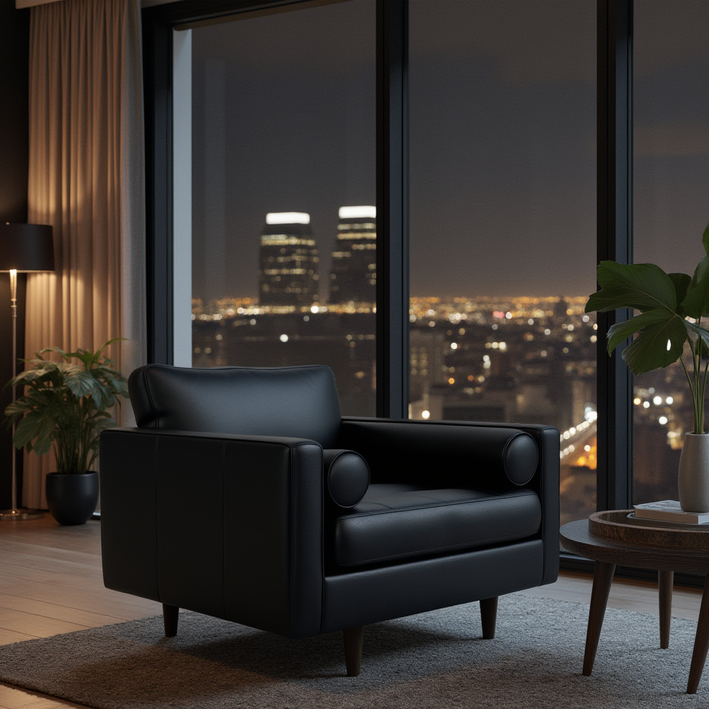 Maverick Leather Arm Chair-Fabric Sectional-Tribeca Black Leather-MAK Modern