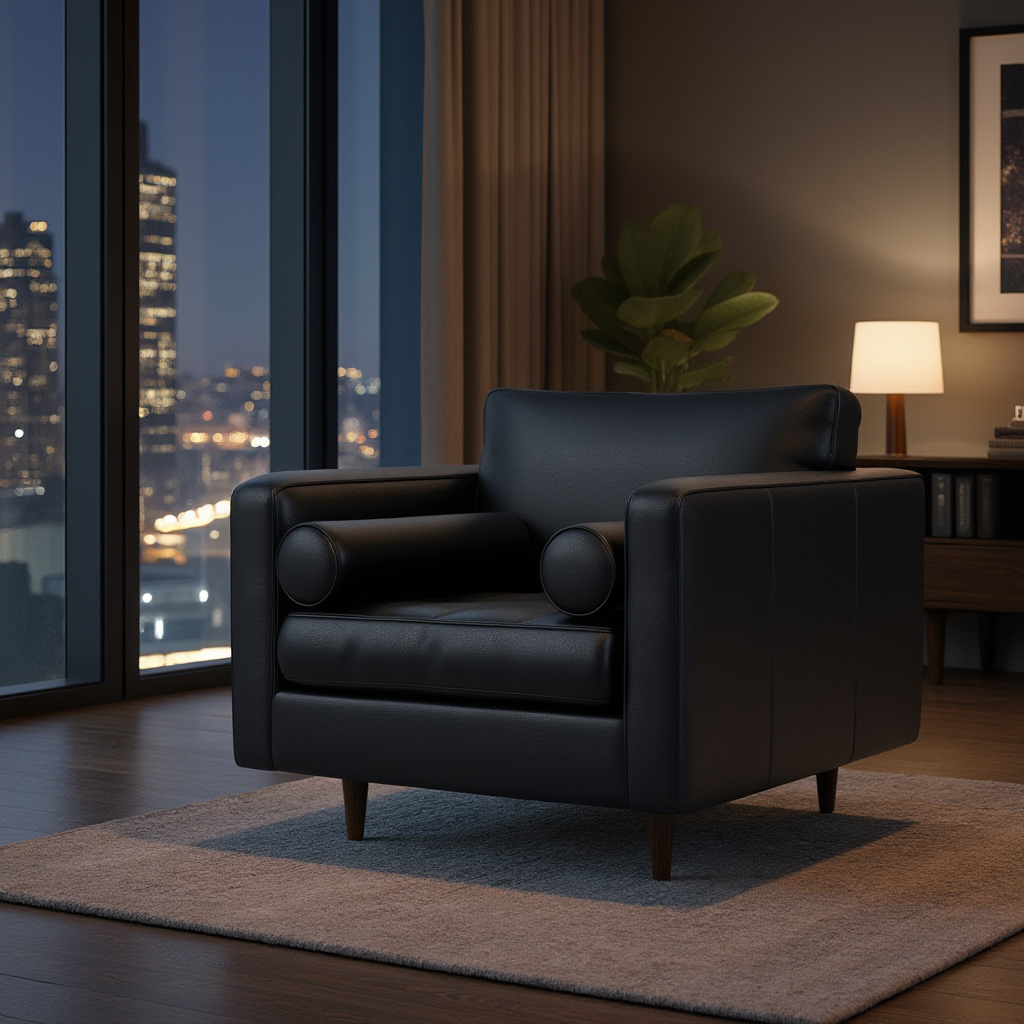 Maverick Leather Arm Chair-Fabric Sectional-Tribeca Black Leather-MAK Modern