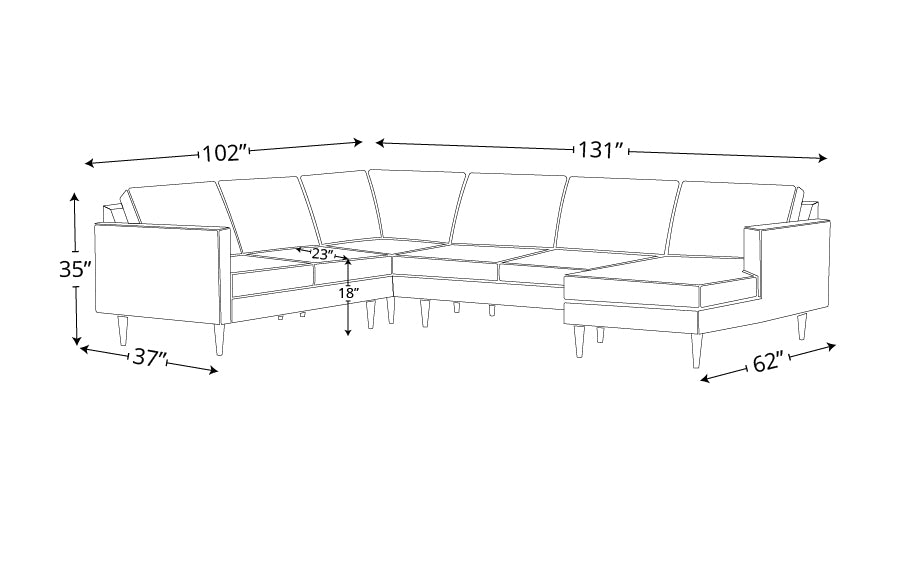 Oakley Leather Corner Sectional With Right Chaise