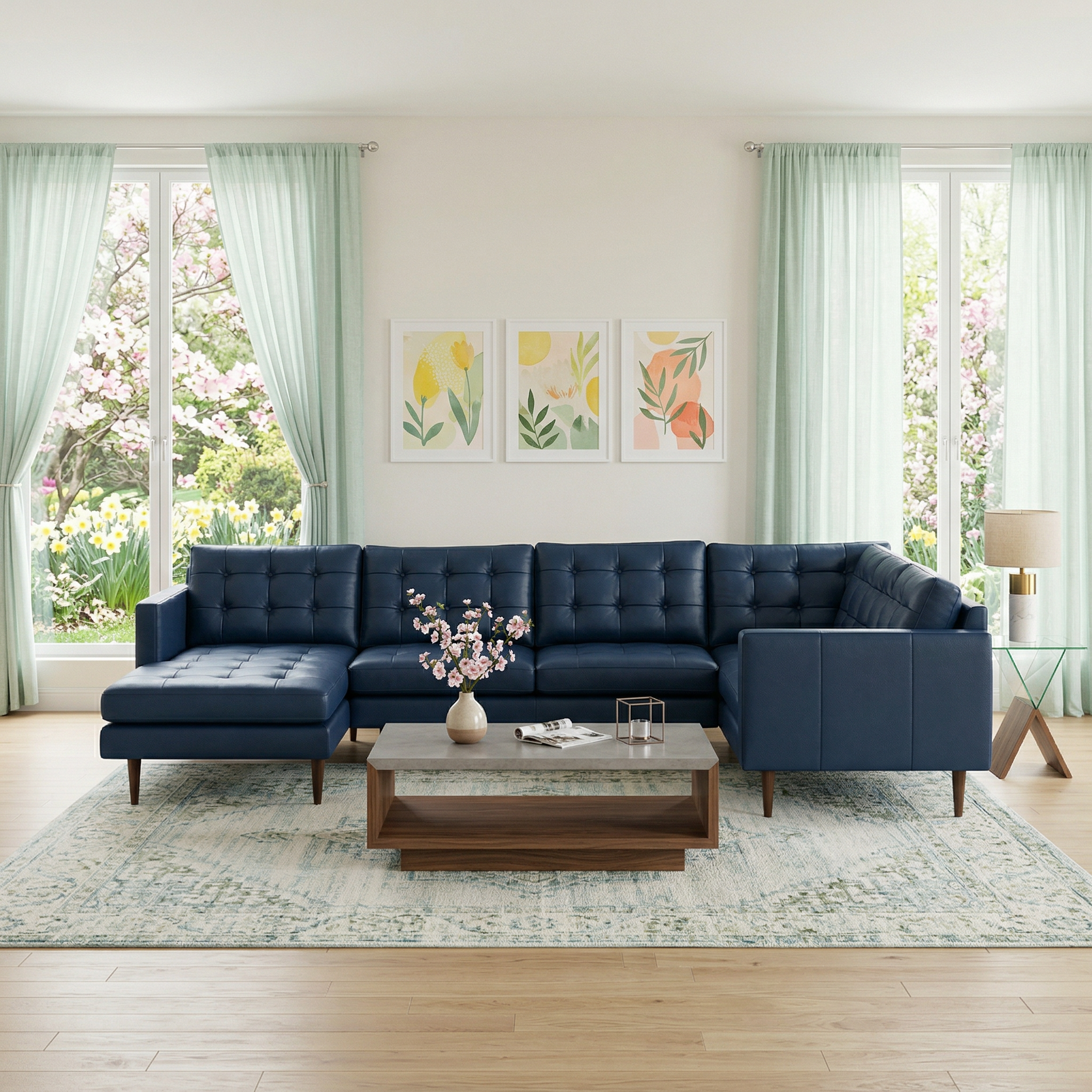 Oakley Leather Corner Sectional With Left Chaise