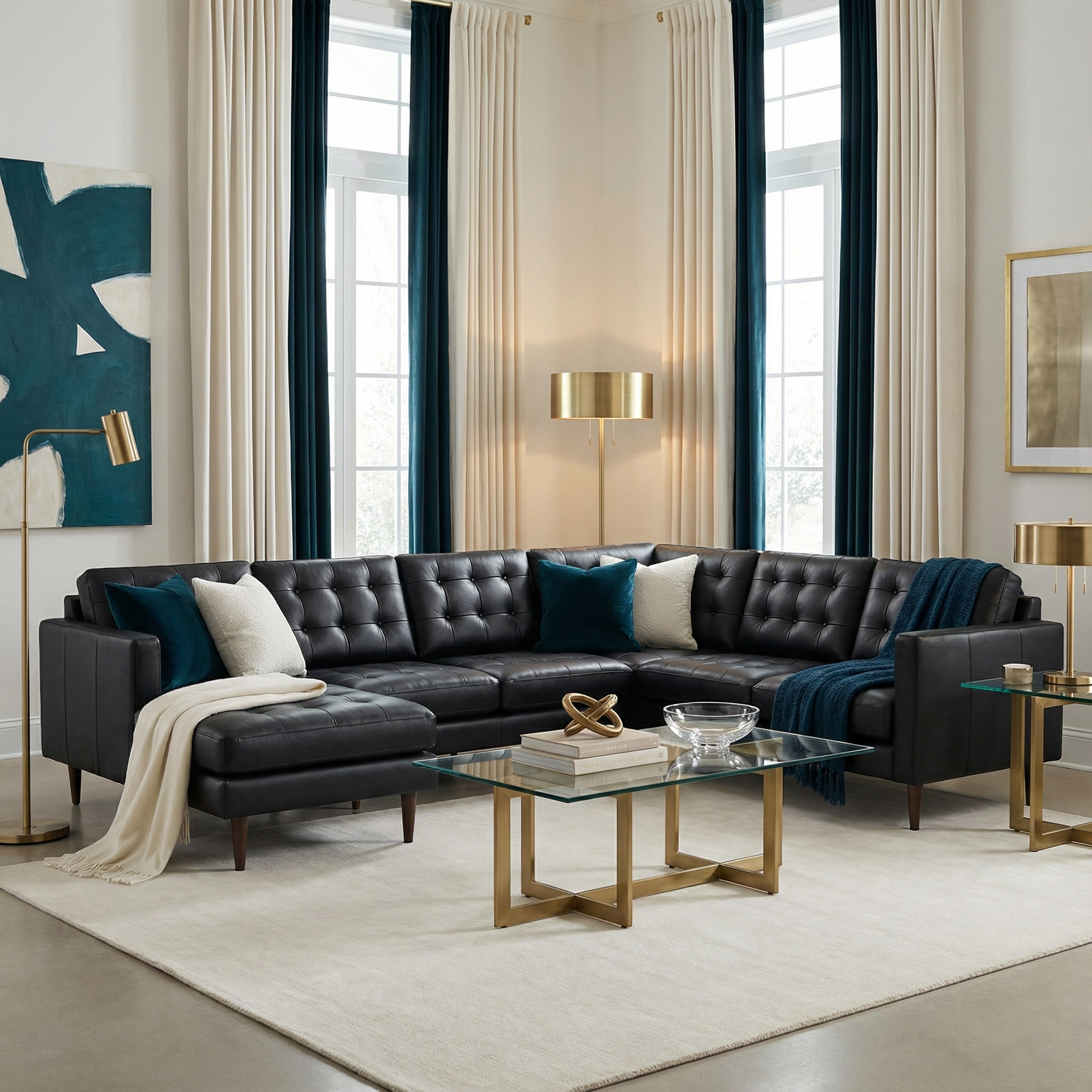 Oakley Leather Corner Sectional With Left Chaise