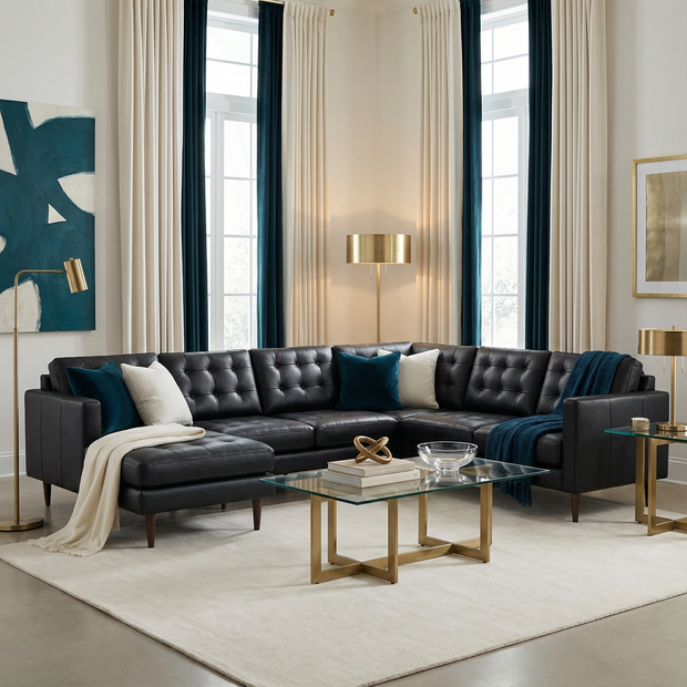 Oakley Leather Corner Sectional With Left Chaise