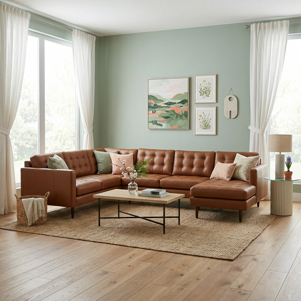 Oakley Leather Corner Sectional With Right Chaise