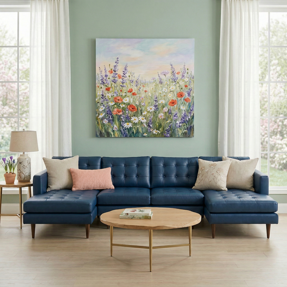 Oakley Leather Double Chaise Sectional